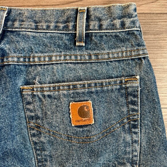 Y2K Carhartt Medium Wash Straight Leg Denim Jeans Leather Patch Size 32X32 - Picture 5 of 7